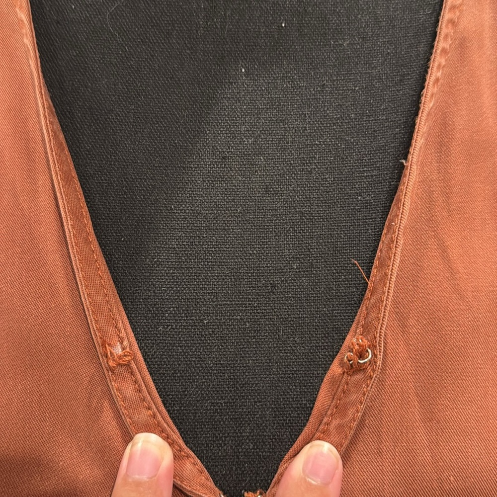Quince Rust Button-Front Mini Dress Size Small | Fall Cottagecore Style - Picture 3 of 10